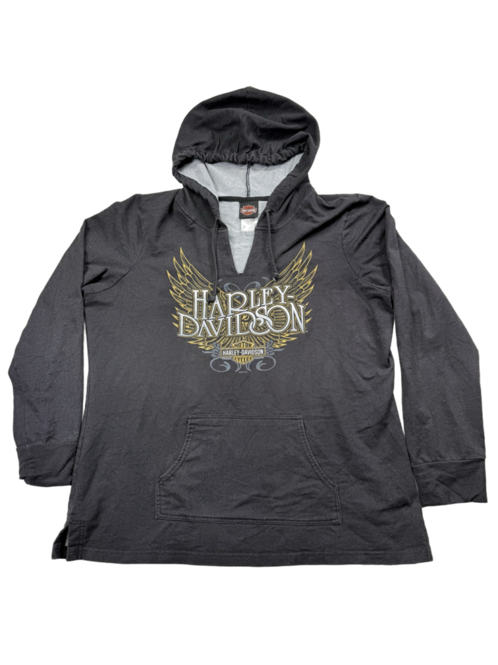 Women's Harley-Davidson Black Gold Hooded Pullover V Neck Sweatshirt XXL Chicago